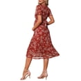 thumbnail image 3 of INSPIRE CHIC Women's Maternity Flowy Floral Dress Midi Formal Casual Pregnancy Dress 2026 Summer L Brown Dress & White Flower, 3 of 5