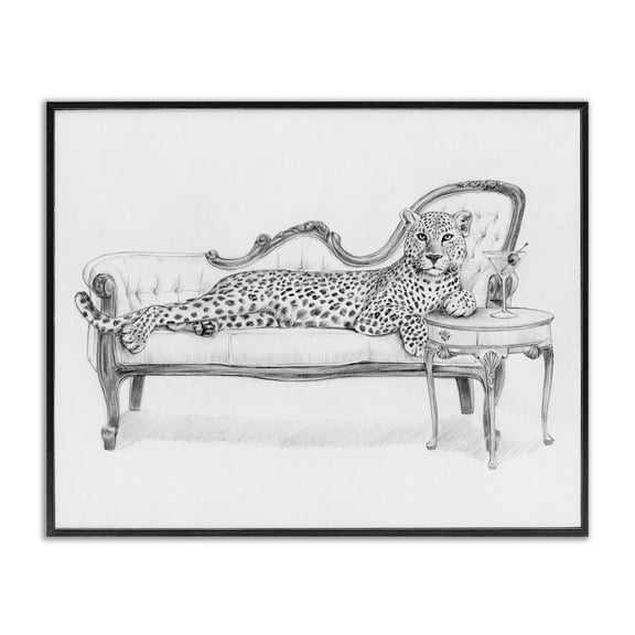 Stupell Industries Lounging Beast Cheetah Black Framed Giclee Art, design by Victoria Barnes