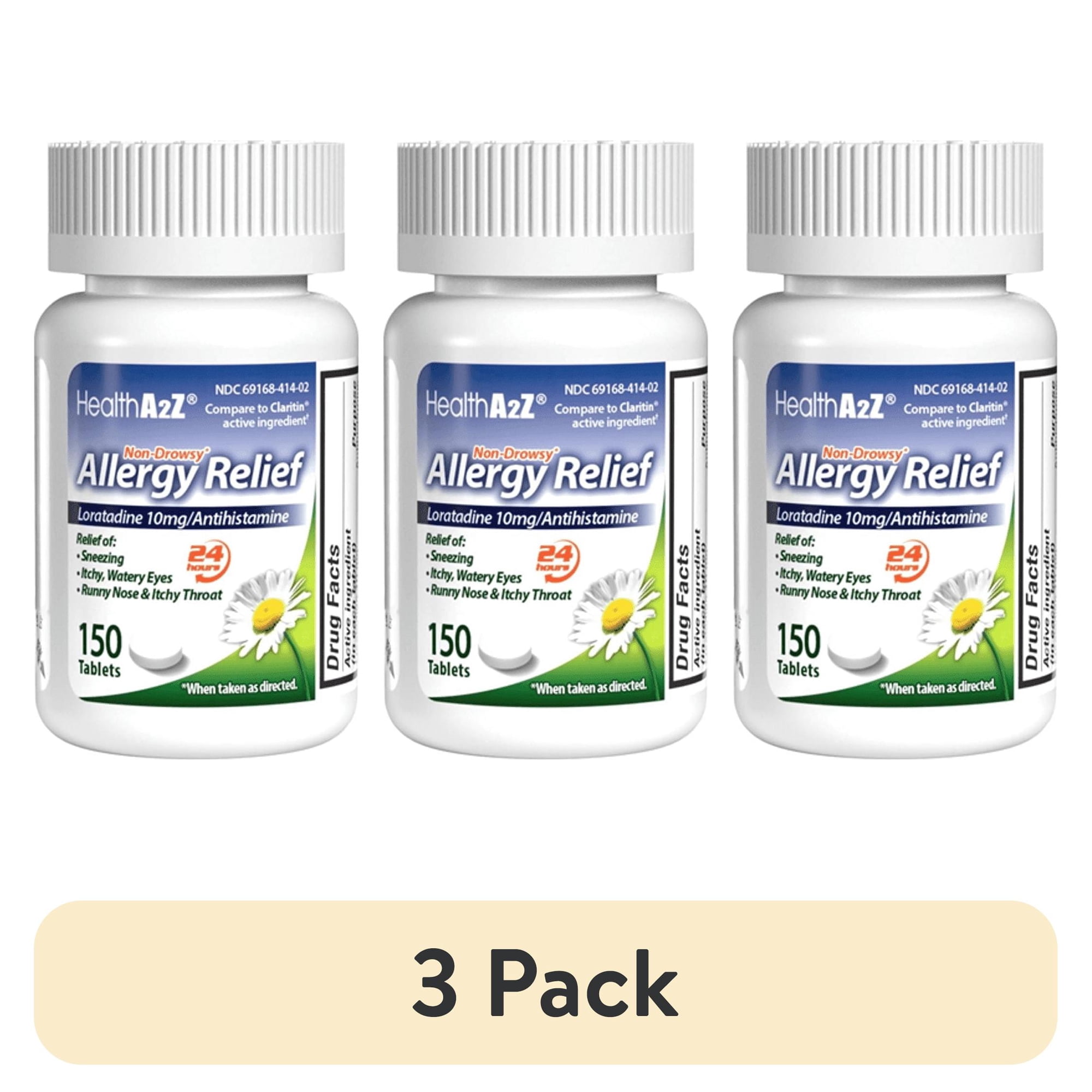 (3 pack) HealthA2Z® Allergy Relief | 150 Tablets | Loratadine 10mg | Antihistamine | Non-Drowsy | Relief from Itchy Throat, Sneezing, Runny Noses | 24-Hours Allergy Medicine
