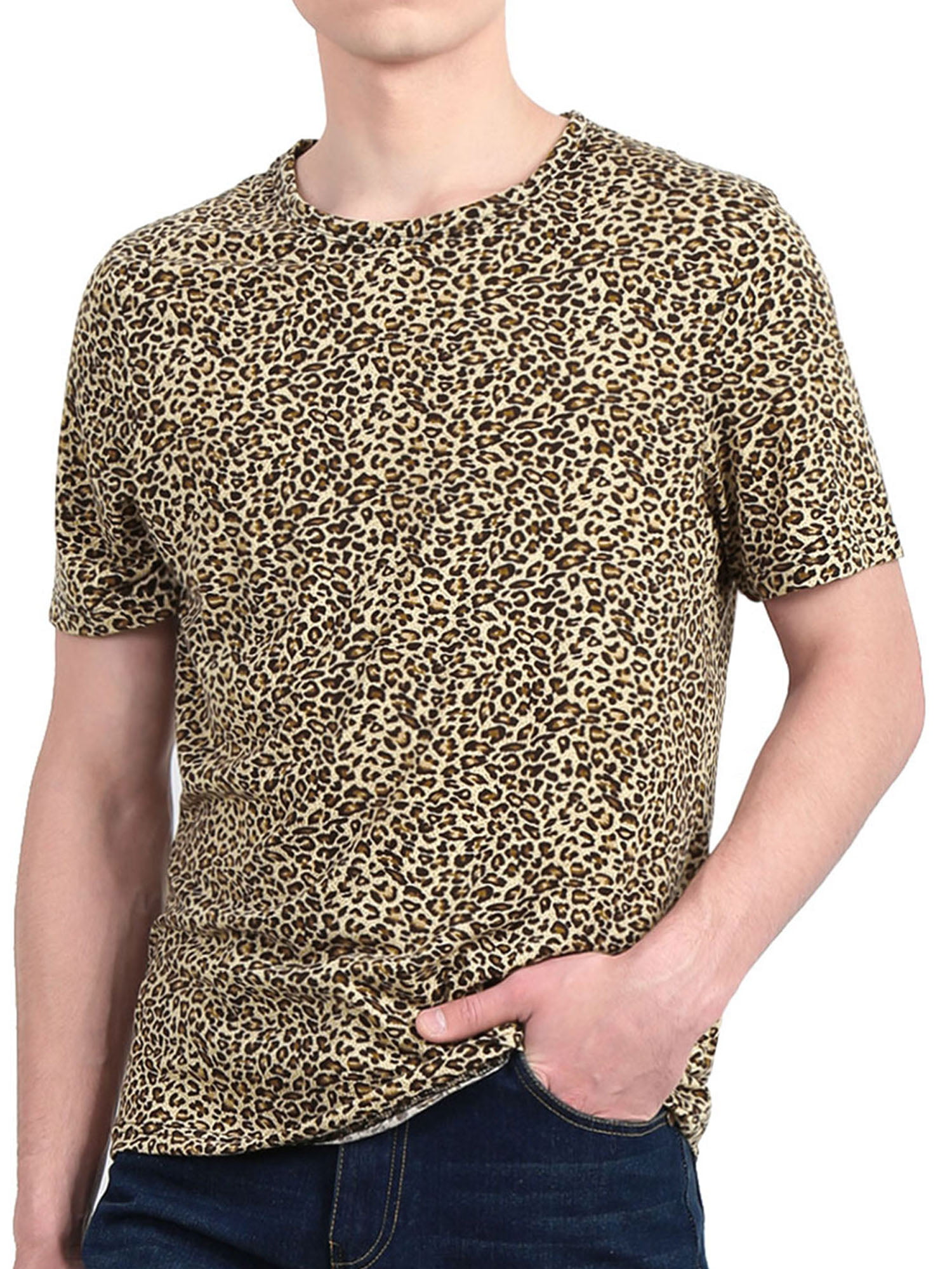 Unique Bargains - Men's Round Neck Short Sleeve Leopard Print T Shirt ...