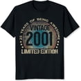thumbnail image 2 of 100% Cotton Vintage 2001 25 Years Of Being Awesome Limited Edition Birthday Gift For Men Women T-Shirt, 2 of 5