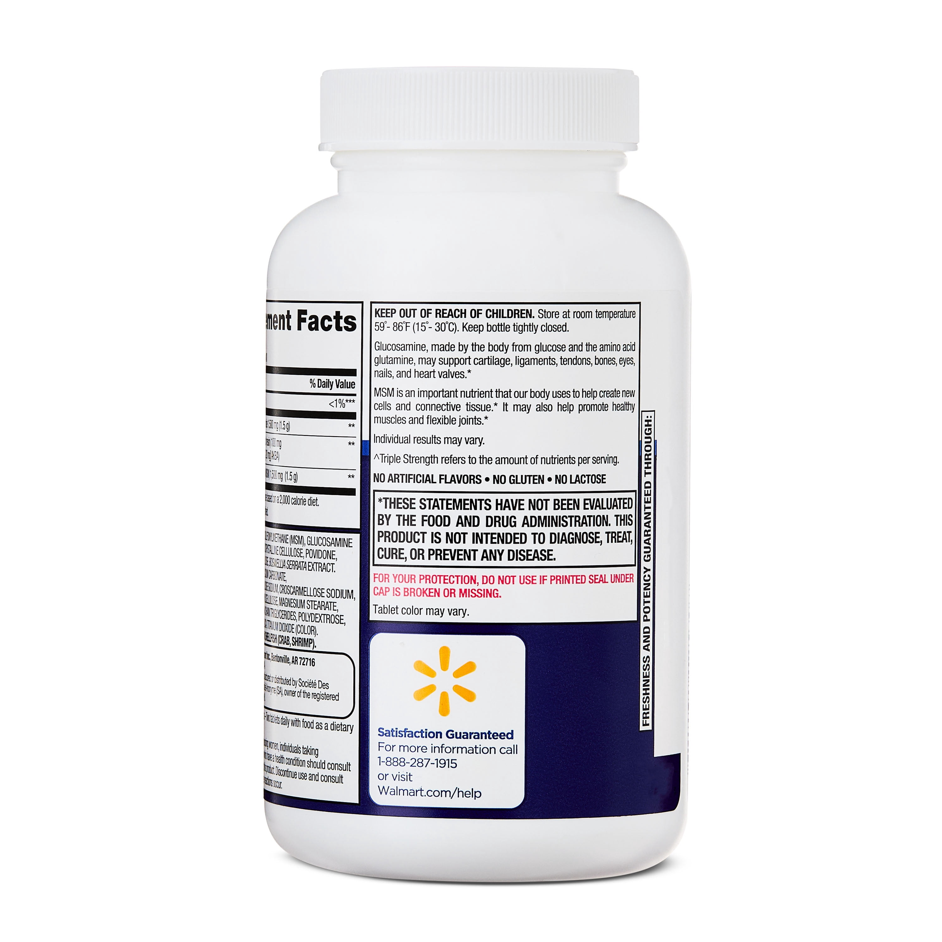 Equate Triple Strength Glucosamine HCI & MSM Dietary Supplement Tablets for Bone and Joint Health, 1,500 mg, 80 Count