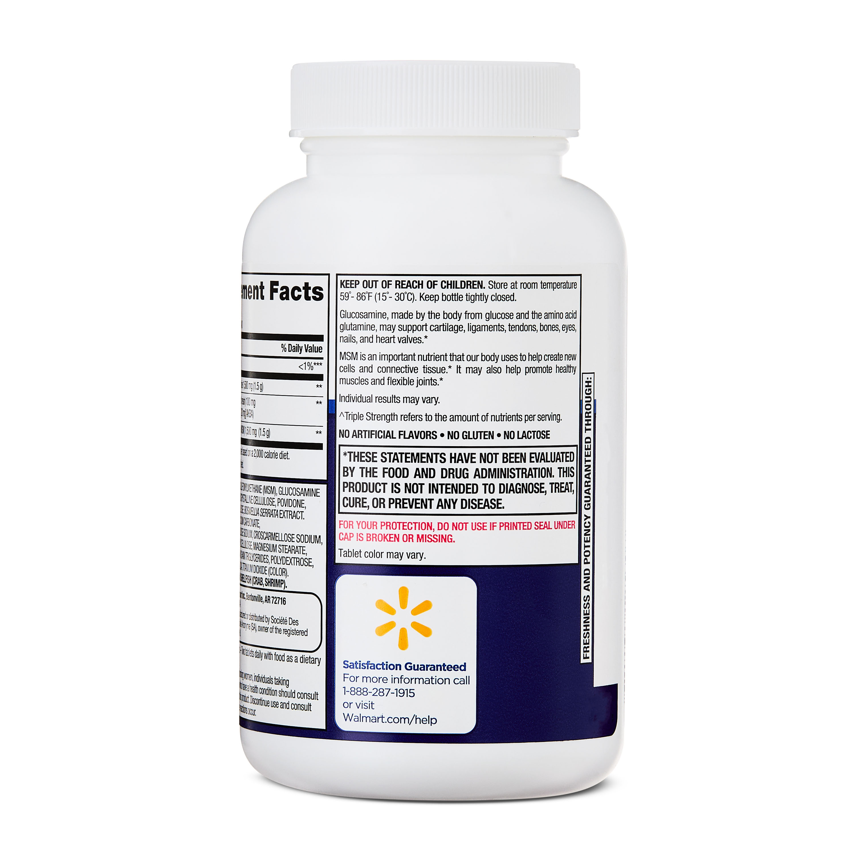 Tabletas de Suplemento Dietético de Glucosamina HCI y MSM de Triple Fuerza Equate para la Salud de Huesos y Articulaciones, 1,500 mg, 80 Unidades 8