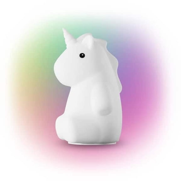 Ceybo 6.46 in. Rechargeable Rylie Unicorn Multi-Color Changing Integrated LED Silicone Touch Activated Night Light Lamp, White