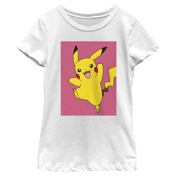 Girl's Pokemon Pikachu Happy Jump  Graphic Tee White Small