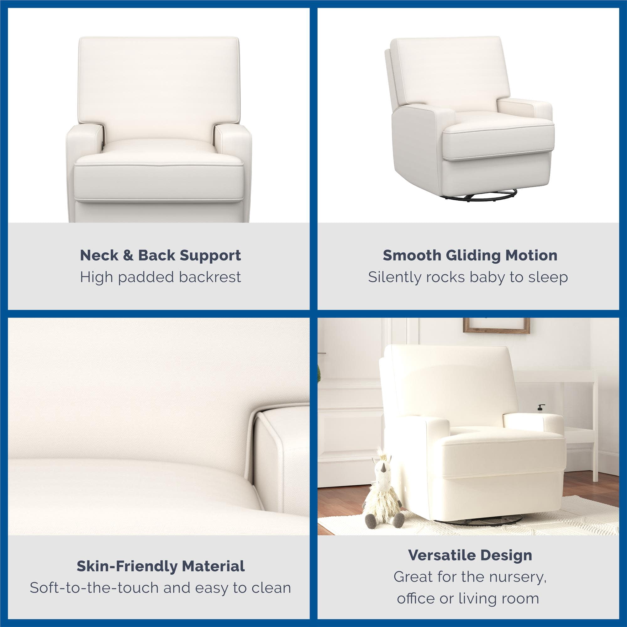Baby Relax Rylan 4-in-1 Swivel Glider Rocker Recliner Chair, White