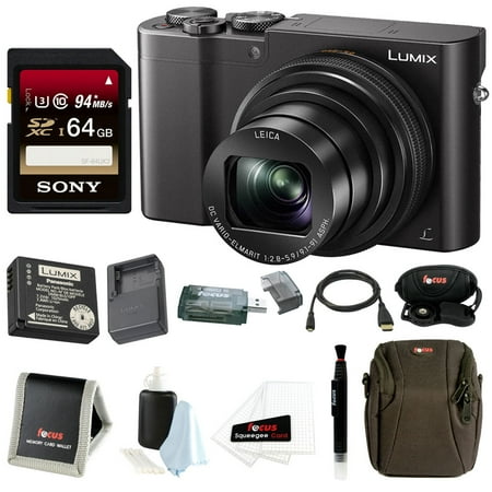 - Panasonic Lumix DMC-ZS100 Digital Camera (Black) w/ DMW-ZSTRV Travel Bundle (EXTRA Battery & Charger) & 64GB Accessory Bundle