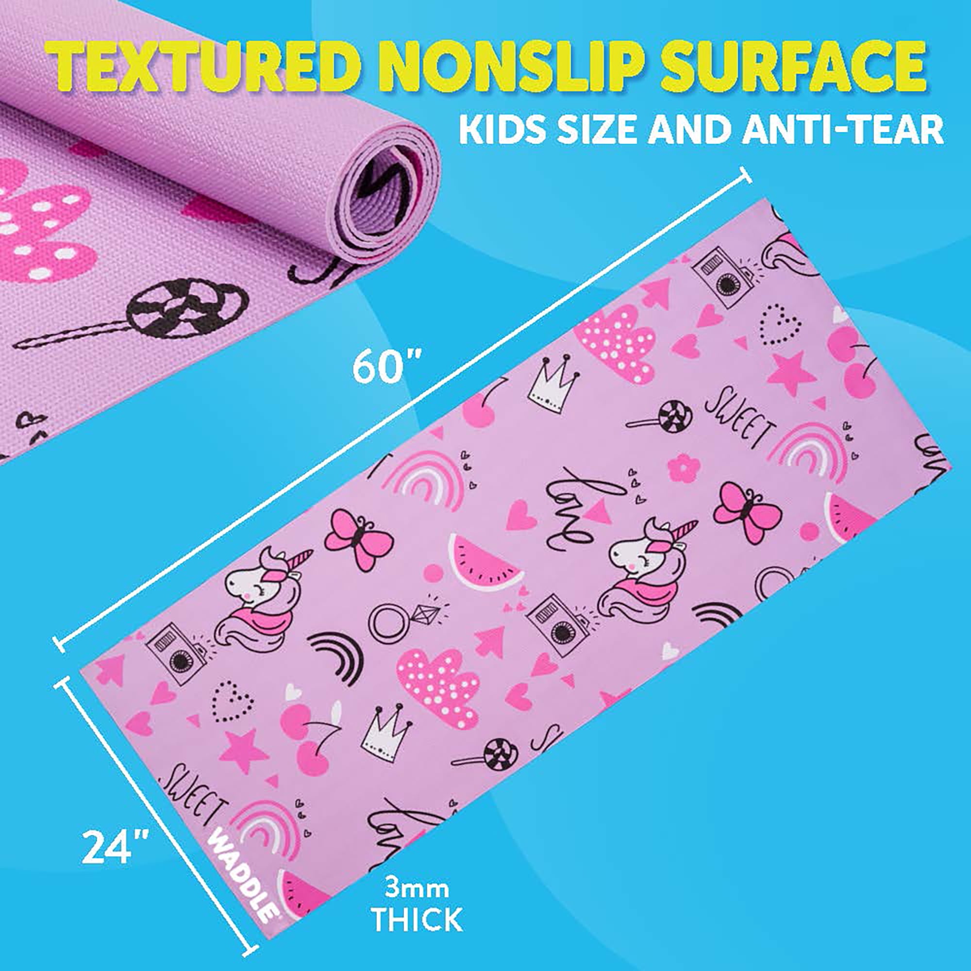 Waddle Yoga Mat, Yoga Mat for Kids, Exercise Mat for Toddlers, Kids Ages 3 Years and Up, Unicorn