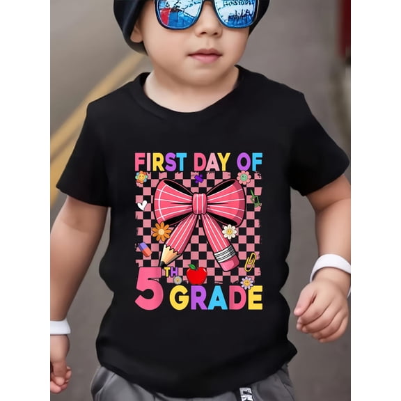 First Day of 5th Grade Coquette Back to School Girls Kids T-Shirt