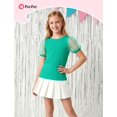 thumbnail image 2 of PatPat Girls Bubble Sleeve Swiss Dot Mesh T-Shirt Short Sleeve Crew Neck Solid Color Tops 7-8 Y, 2 of 6