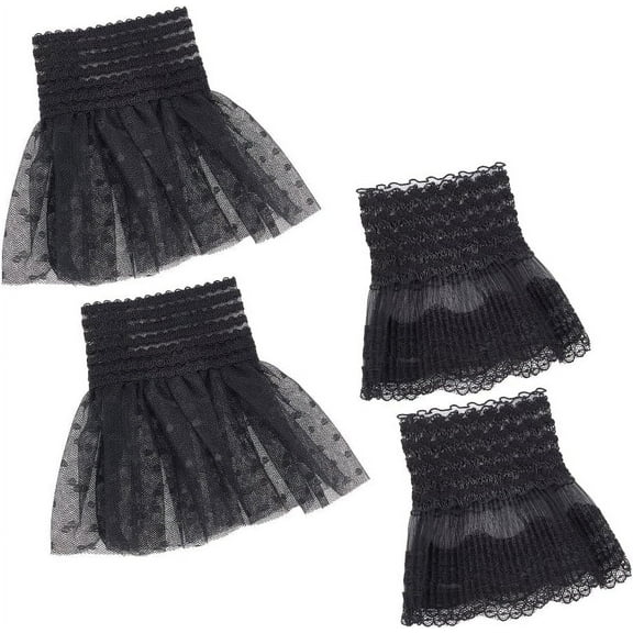 1Bag 2 Pairs 2 Style Polyester Oversleeves Layer Lace Wristband False Sleeves Wrist Cuffs for Women Black 105~140x115~185x3mm 1 pair/style