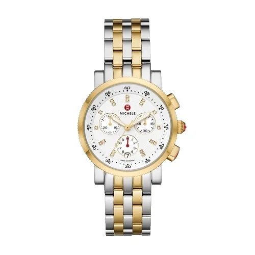 Michele Sport Chronograph MWW01C000140 White Dial Two Tone Bracelet Womens Watch
