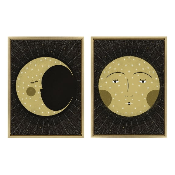 Sylvie Moon Print and Sun Print 18 in x 24 in Framed Painting Canvas Art Prints, by Kate and Laurel Set of 2
