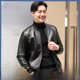 thumbnail image 4 of Chaqueta de cuero de otoño e invierno con cuello de béisbol para hombre, chaqueta de cuero de mediana edad, chaqueta de cuero de PU para hombre, chaqueta de motocicleta para hombre, 4 of 5