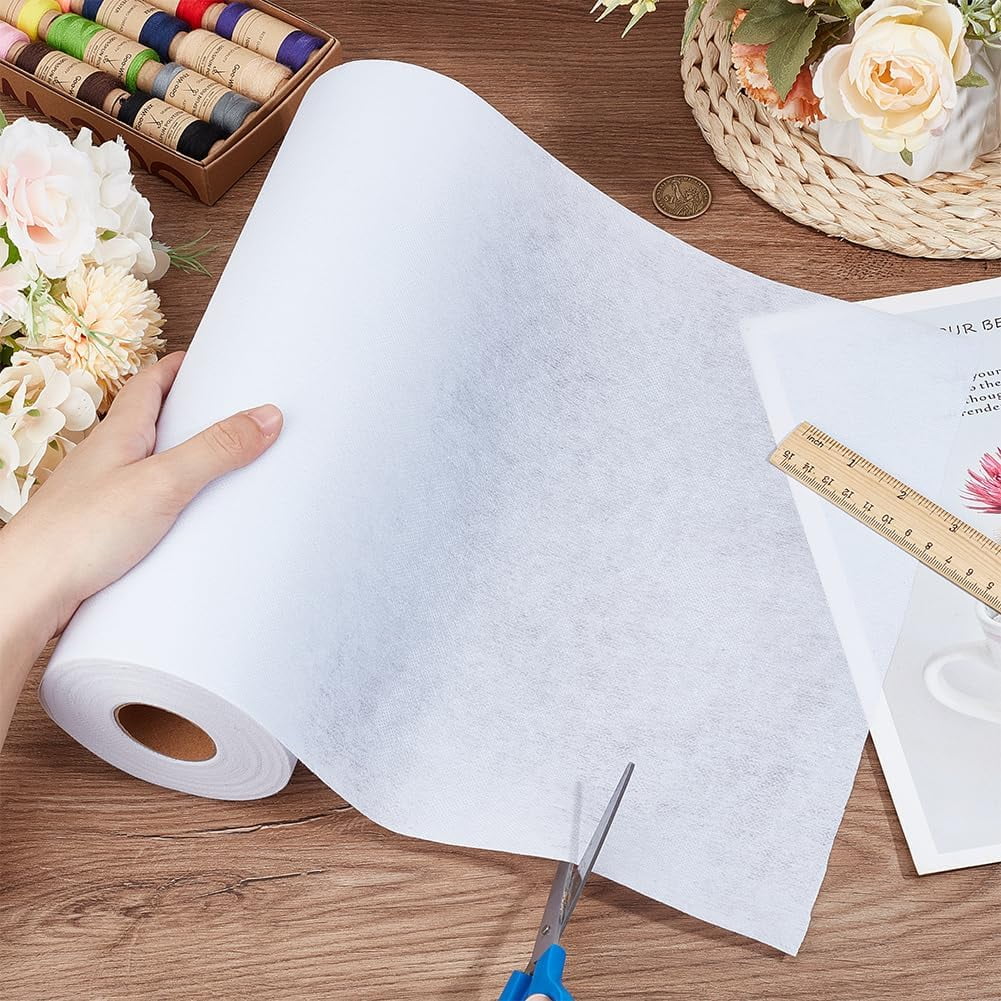 1 pc Heavy Weight 55g/㎡ White Iron-On Fusible Interfacing 11.81 Inch x 30 Yards Non-Woven Interfacing Iron On Single-Sided Interfacing Non-Woven Apparel Interfacing for Sewing DIY Crafts Supplies