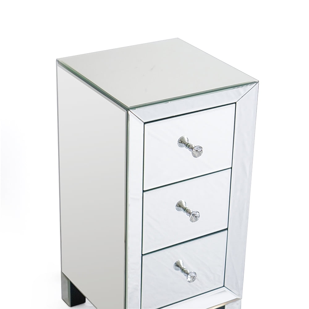 Kepooman Bedroom Nightstand, Mirrored Bedside Table with 3-Drawers Kepooman Bedroom Nightstand, Mirrored Bedside Table with 3-Drawers