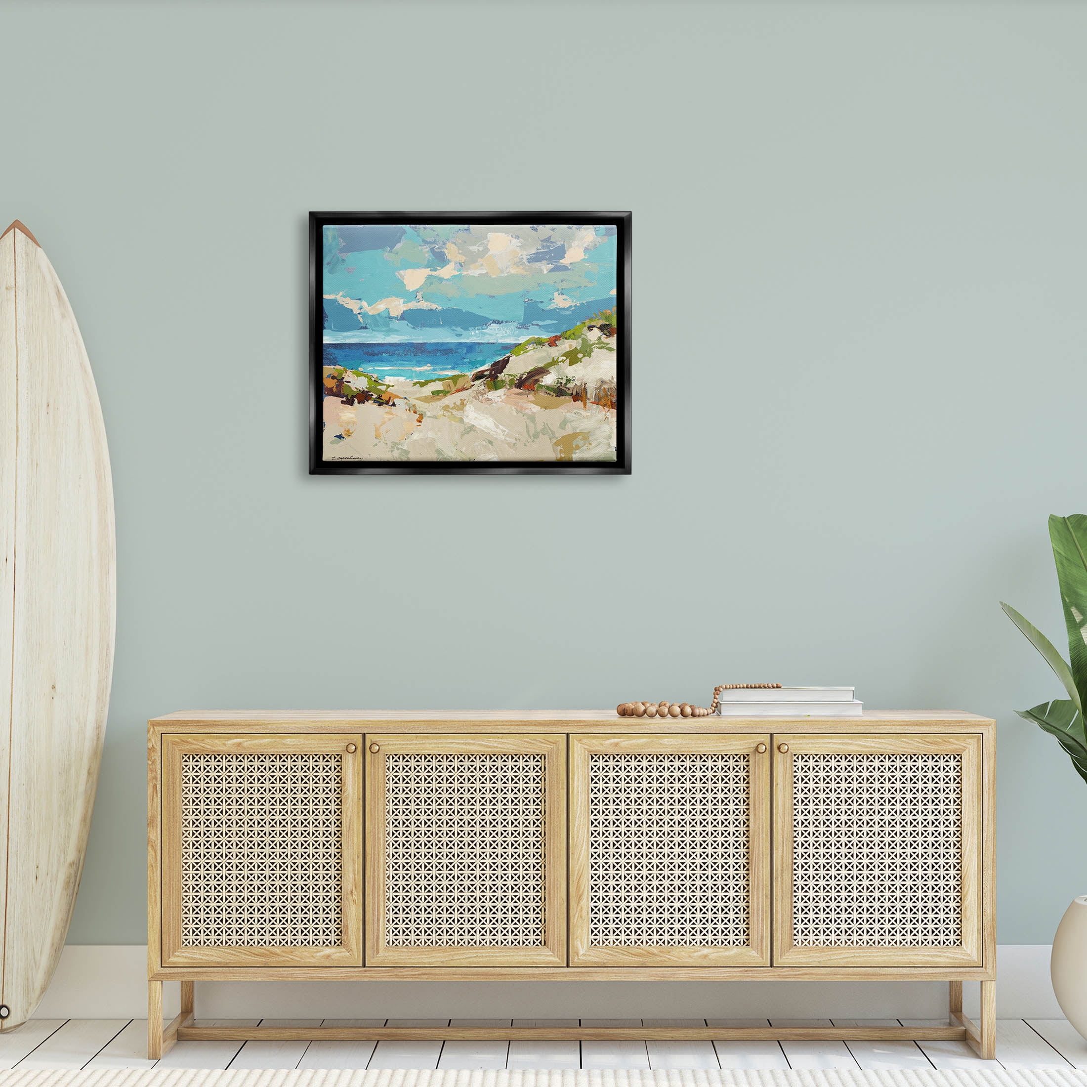 Abstract Beach Sky Landscape Landscape Painting Jet Black Framed Art Print Wall Art