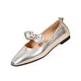 thumbnail image 3 of IEMIEMIEM Ballet Flats for Women 2026 Pointed Toe Leather Bow Mary Janes Comfortable Casual Slip On Office Walk Dress Shoes Silver 8 Wide, 3 of 9