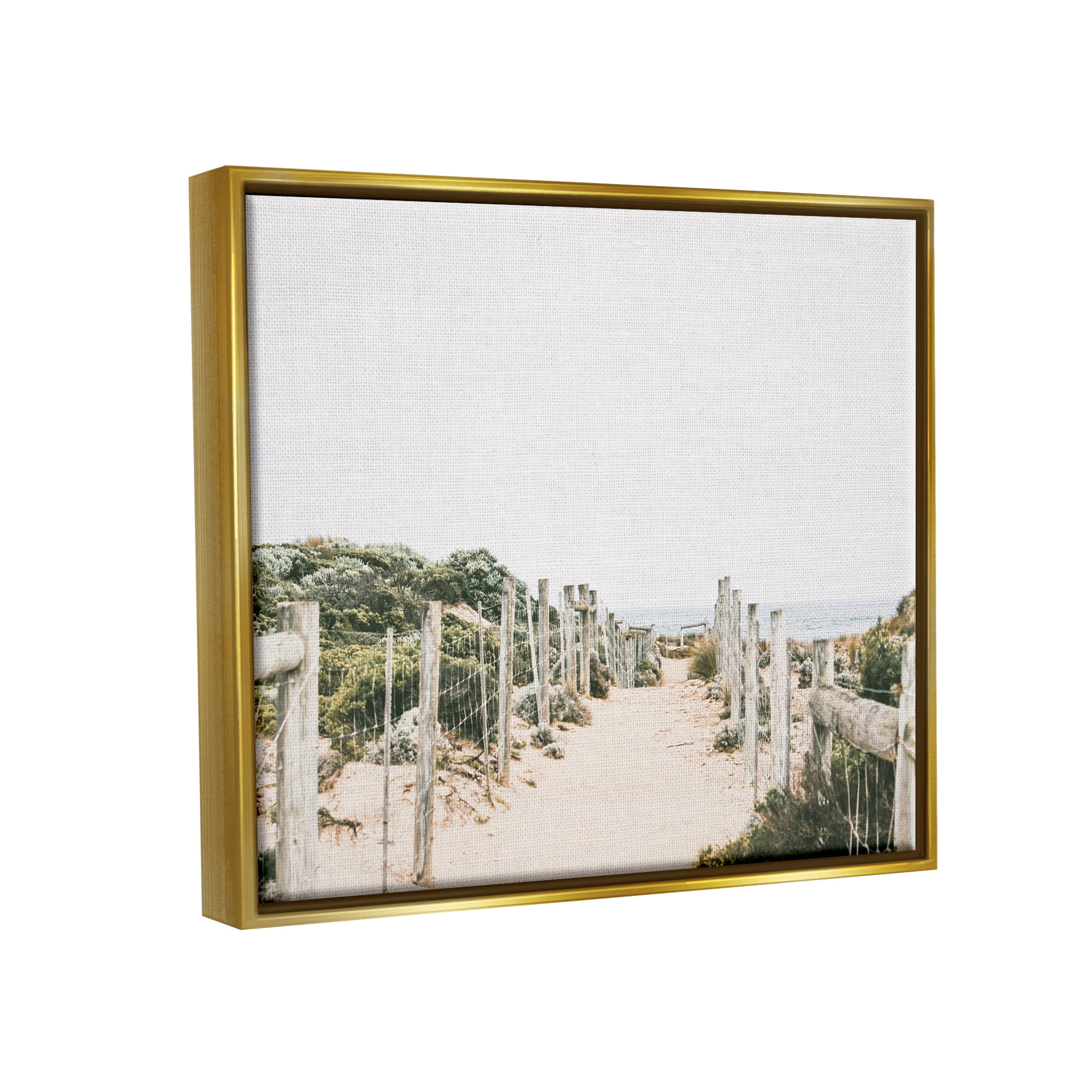 Stupell Industries Sandy Beach Boardwalk Landscape Coastal Photography Gold Floater Framed Art Print Wall Art