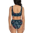 thumbnail image 3 of Kdxio Navy Blue Geometric Print Women's 2 Piece High Waisted Wrap Spaghetti Strap Summer Swimsuit Bikini Set-, 3 of 7