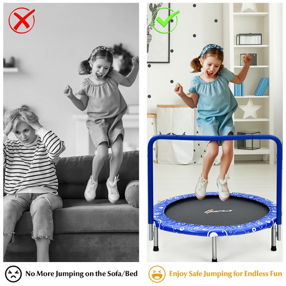 Spaco 36 Inch Kids Trampoline Mini Rebounder with Full Covered Handrail-Blue, Trampoline Outdoor, Great Mini Trampoline for Indoor/Garden Workout