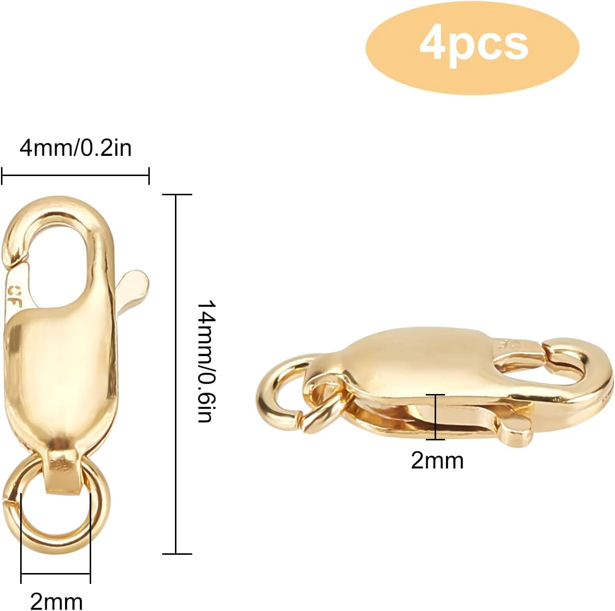 1 Box 4Pcs 14K Gold-Filled Lobster Claw Clasp with Open Jump Ring 10mm Lobster Clasps Bead Jewellery Findings