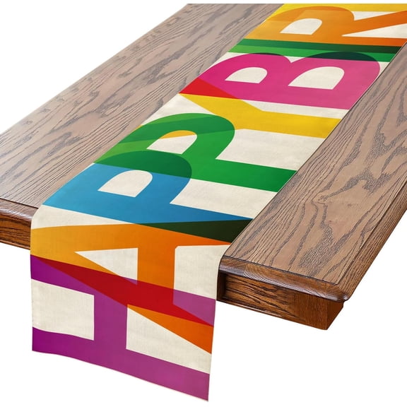 Happy Birthday Table Runner 13x72 Inch Colorful Polyester Table Decoration Fabric for Home Birthday Party Decor Kitchen Dinning, Indoor Outdoor Desktop Decor