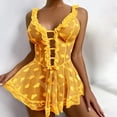 thumbnail image 4 of WZXFASHION Robe à Bretelles en Dentelle Découpée Aguichant Mignonne pour Femmes (Sans String) sous-Vêtements Jaune XXXXXL, 4 of 9