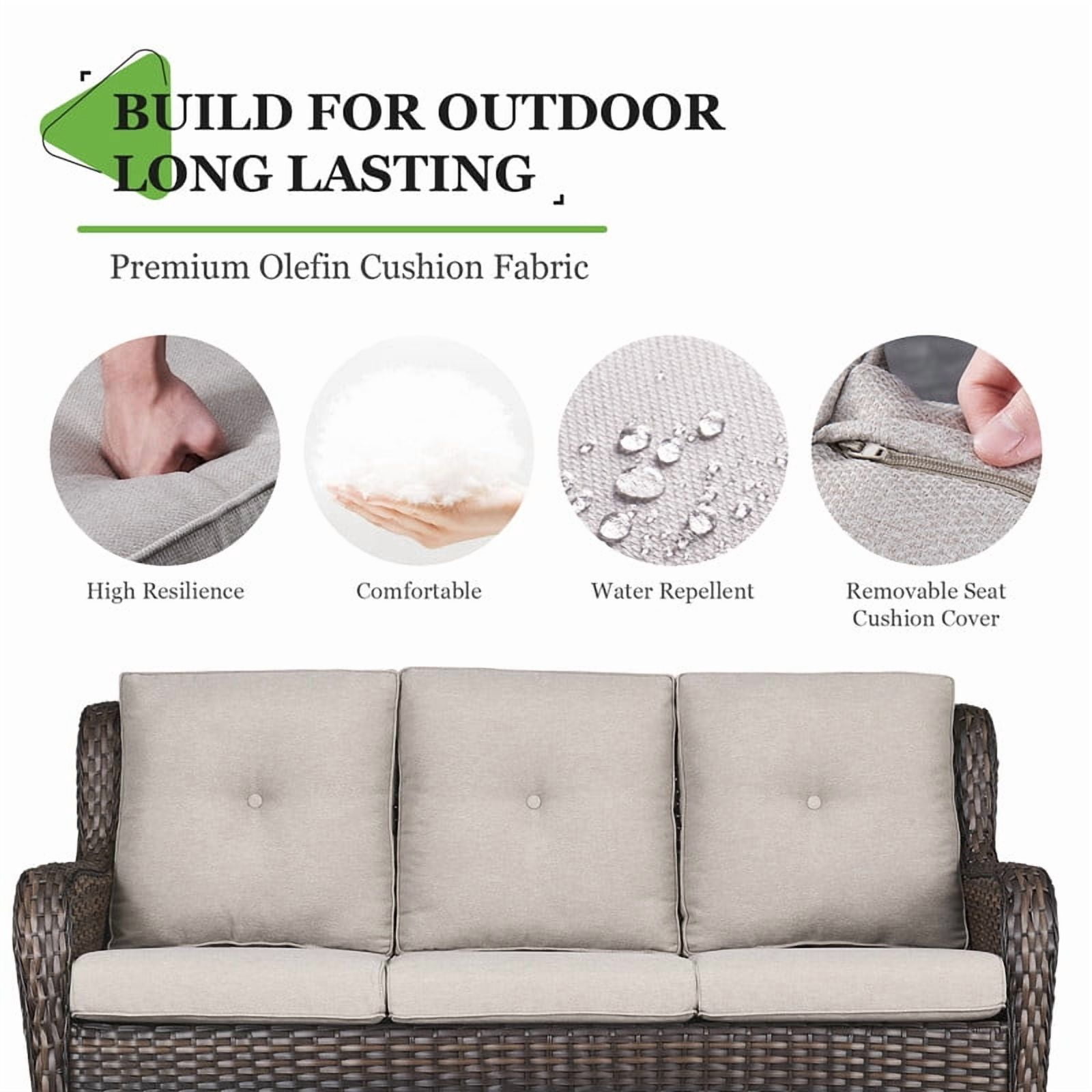 PARKWELL 4-Piece Outdoor Patio Furniture Set 5-Seat High Back Conversation Set with 30" Fire Pit Table and Deep Seat Wicker Chairs for Patio Garden Deck,Brown Wicker Beige Cushions