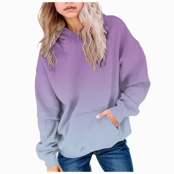 Xyant Girl's Gradient Hoodie Long Sleeve Hooded Sweatshirt Cute Pullovers Tops Girl Hoodie (Purple,7-8 Years)
