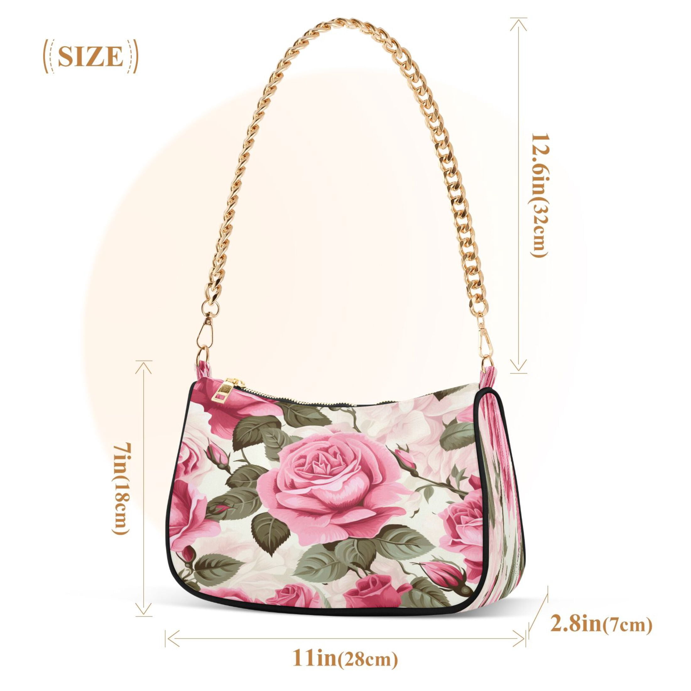 Ryvnso Roses Flower Womens Chain Shoulder Bag Tote Handbags Clutch Hobo Purse with Zipper for Travel