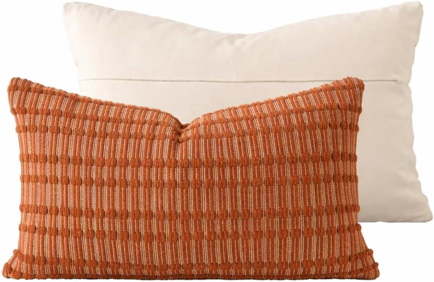 Fennco Styles Terracotta Woven Textured Filled Throw Pillow 12" X 20" - Decorative Cotton Blend Sofa Cushion for Sofa, Couch & Bed for Home Décor
