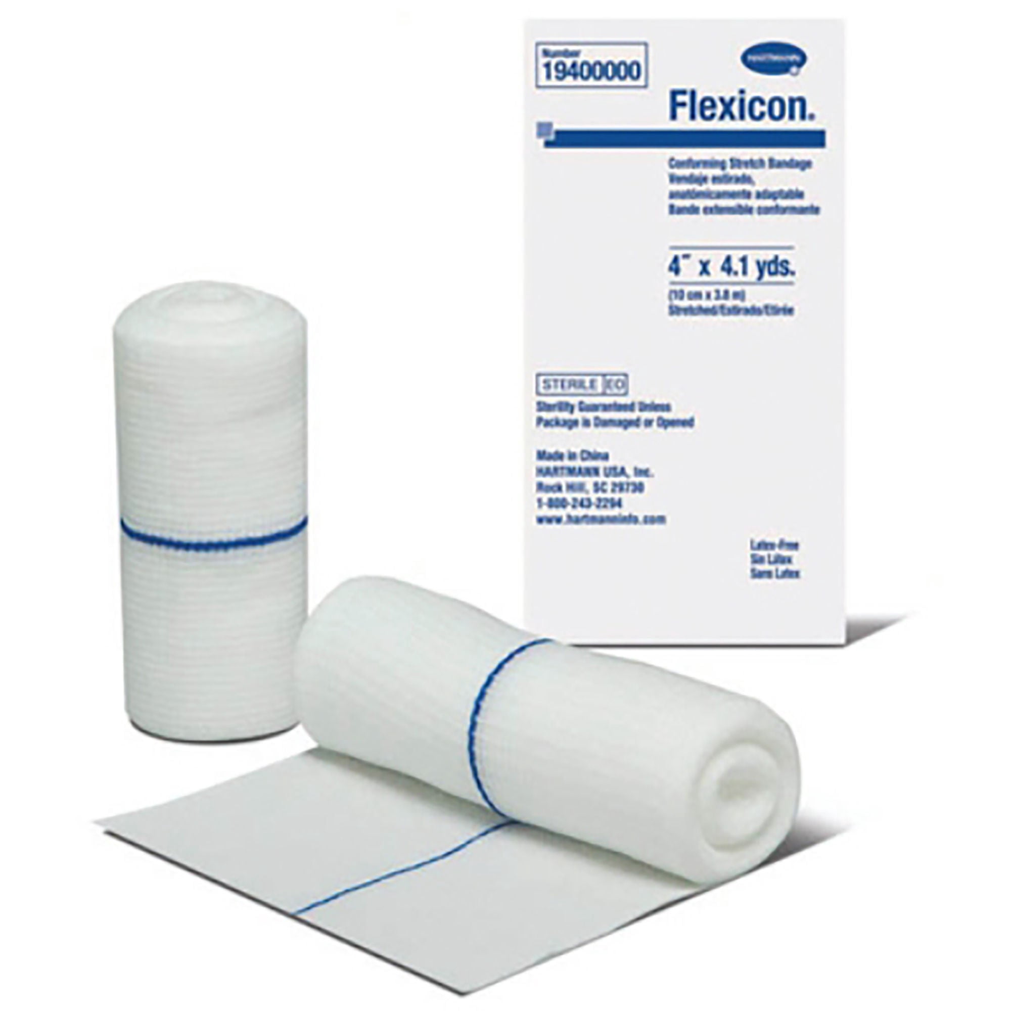 Flexicon Conforming Bandage, Sterile, 1-Ply Gauze Dressing, 4 in X 4 1/10 yds, 96 Ct