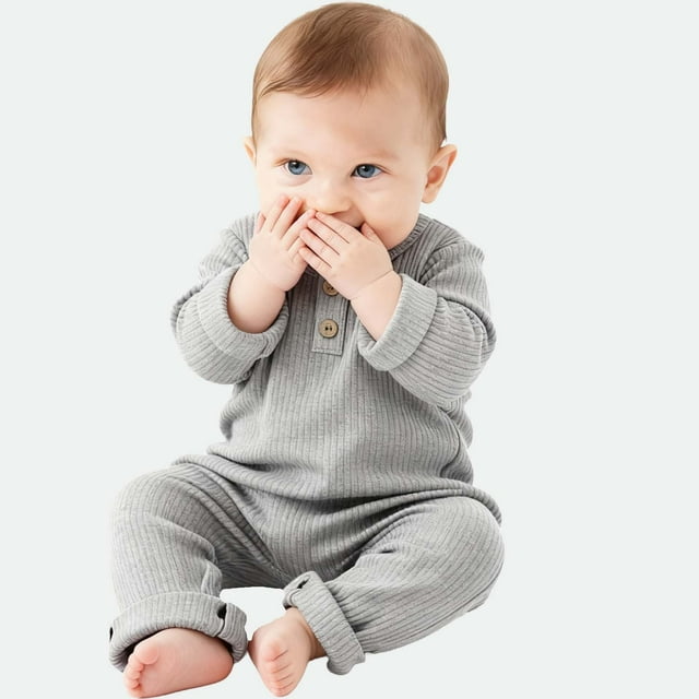 Cowsor Baby Boy Girl Solid Color One Piece Romper Jumpsuit Outfits Clothes