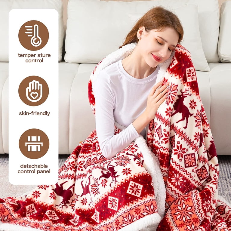 Yodudm Christmas Electric Blanket Heated Throw(Green 50” x62”) 5 Min Fast Heating  Blanket, 5 Timer Auto Off, 10 Heat Level Sherpa Flannel Full Body Warm  Blanket of Electric Protection, Washable - Walmart.com