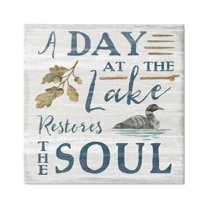 Stupell Industries Day At Lake Restores Soul Rustic Quote Grain Pattern Graphic Art Gallery-Wrapped Canvas Print Wall Art, 36x36, by Silvia Vassileva