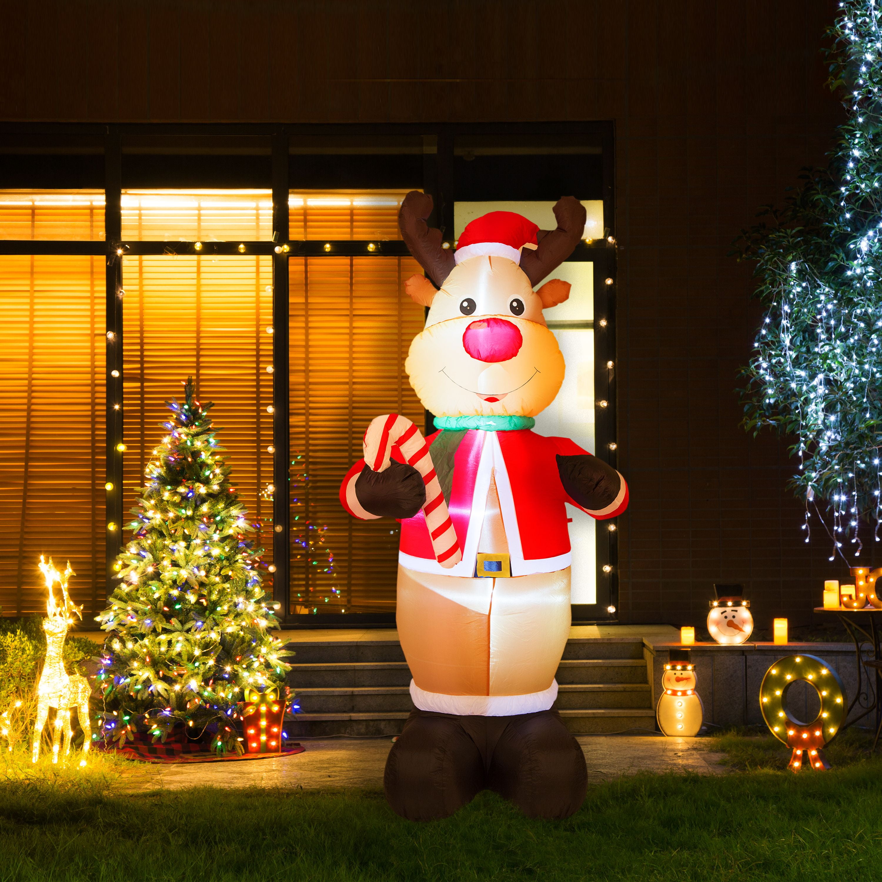 Glitzhome Christmas Outdoor 7.87'L Lighted Inflatable Reindeer Décor