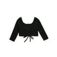 thumbnail image 4 of Xingqing Autumn Toddler Baby Girls Drawstring Crop Tops Solid Long Sleeve Pullover Ruched Short Length T-shirt, 4 of 7