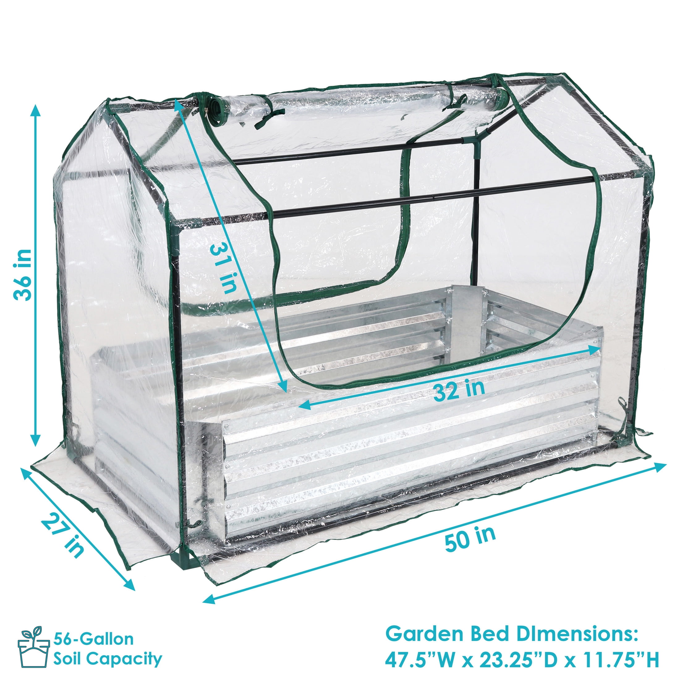 Sunnydaze 4' x 2' x 3' Outdoor Mini Greenhouse with Metal Raised Garden Bed, Clear
