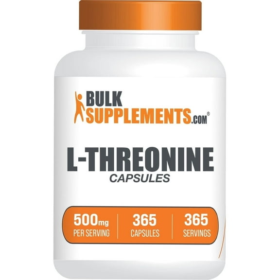BulkSupplements L-Threonine Capsules, Amino Acid Supplement, Unflavored, 500mg, 365 Capsules