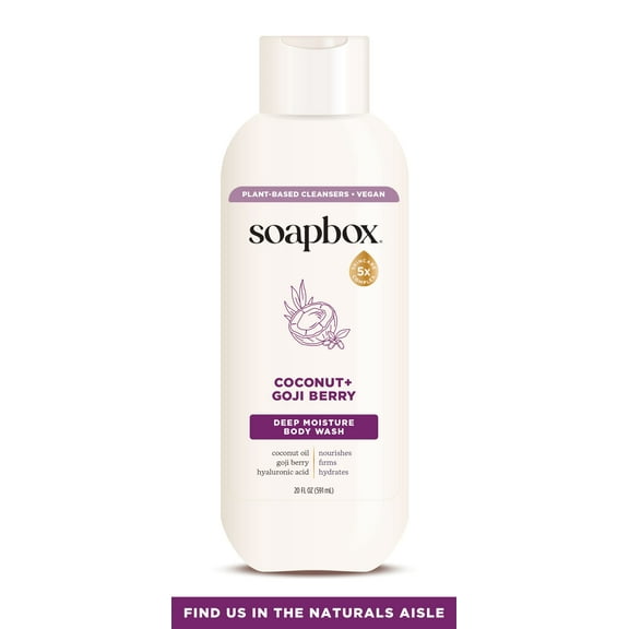 Soapbox Moisture Multiplying Body Wash for Women & Men, All Skin Types, Coconut and Goji Berry, 20 oz