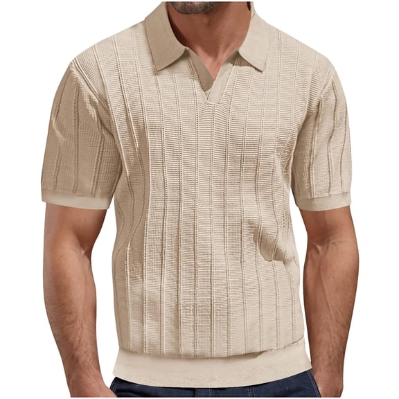 Tee Shirts for Man Summer Fall Short Sleeve V Neck Keyhole Eyelet Fishnet Crochet Mesh Striped Knit Plain Tops Shirts Man 2026 Clothing Trendy Regular Fit