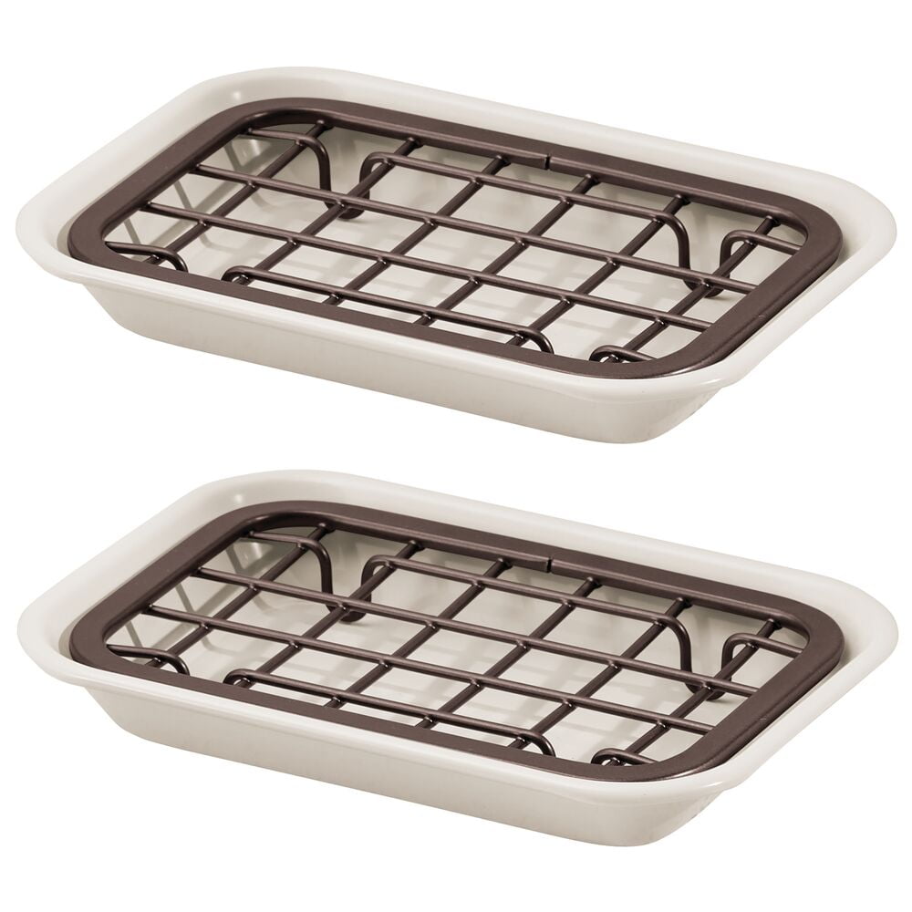 mDesign Metal Kitchen Soap Dish Tray, Drainage Grid/Holder, 2 Pack