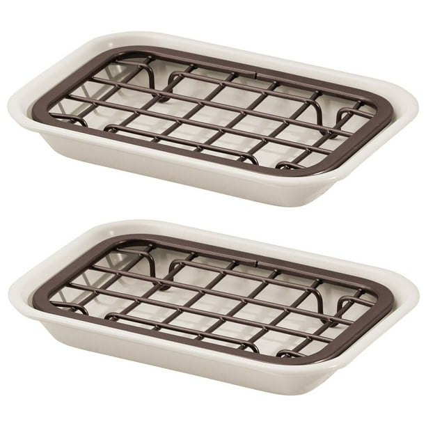 mDesign Metal Kitchen Soap Dish Tray, Drainage Grid/Holder, 2 Pack
