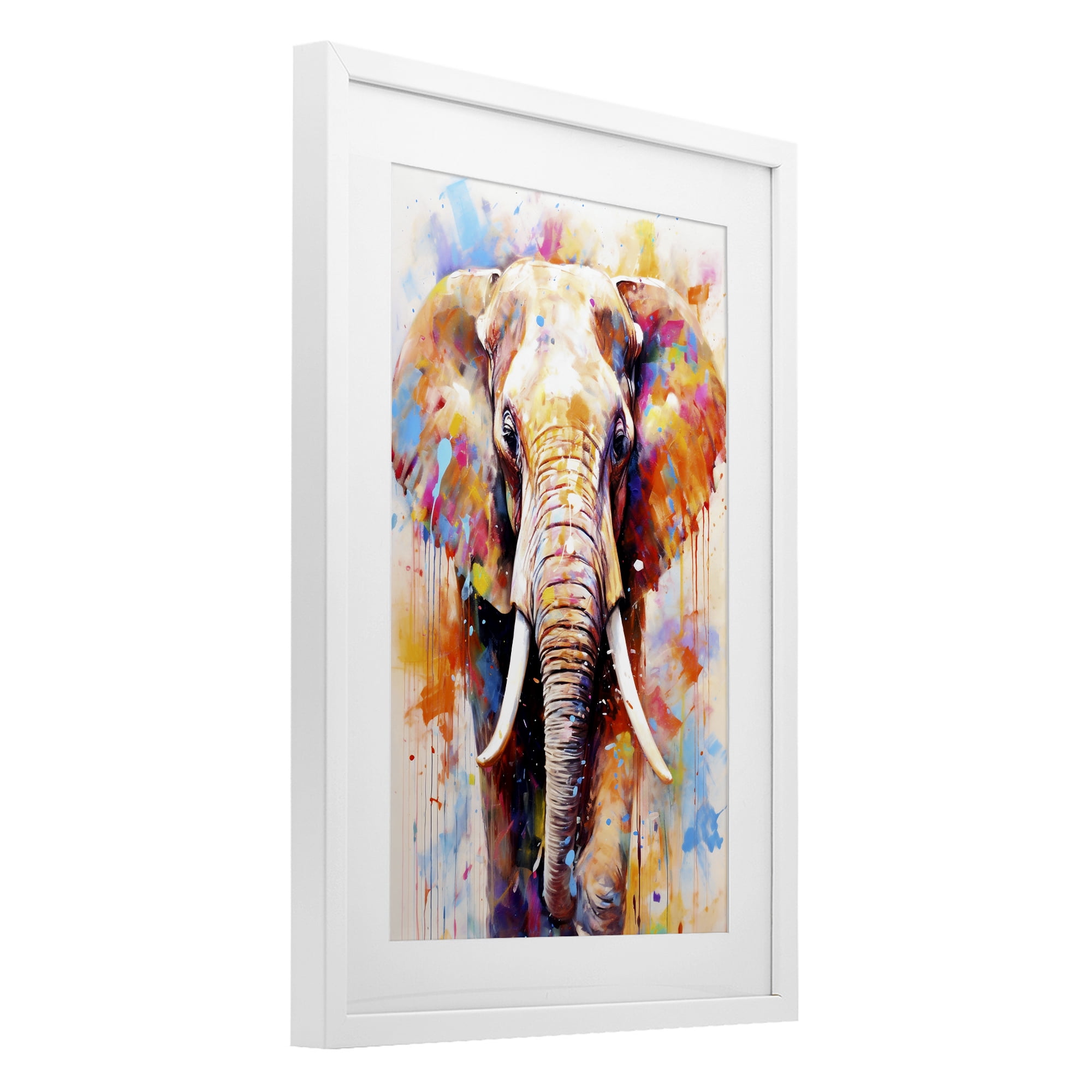 Stupell Industries Wild Elephant Bull White Framed Print Under Glass, design by Ray Powers