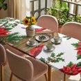 thumbnail image 3 of Christmas Table Cloths for 8 Foot Rectangle Tables, Red Cardinal Poinsettia Hut Berry Pine Needles Patio Waterproof Elastic Fitted Tablecloths, Washable Rectangular Table Cover for Camping, 3 of 8