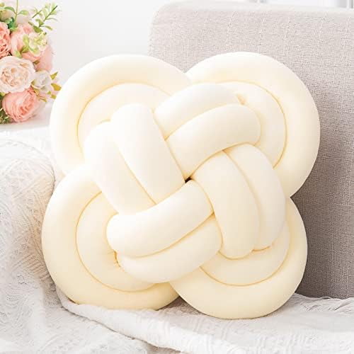 Knot Pillow, Decorative Throw Pillows with Soft Plush for Couch, 12" Knotted Pillows Ivory White Dorm Room Decor Knot Pillow Ball Decorative Cushion for Bed Living Room