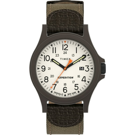 Timex Men's Expedition Acadia 40mm Watch – Brown Case Natural Dial with Tan & Brown Leather & Fabric Strap
