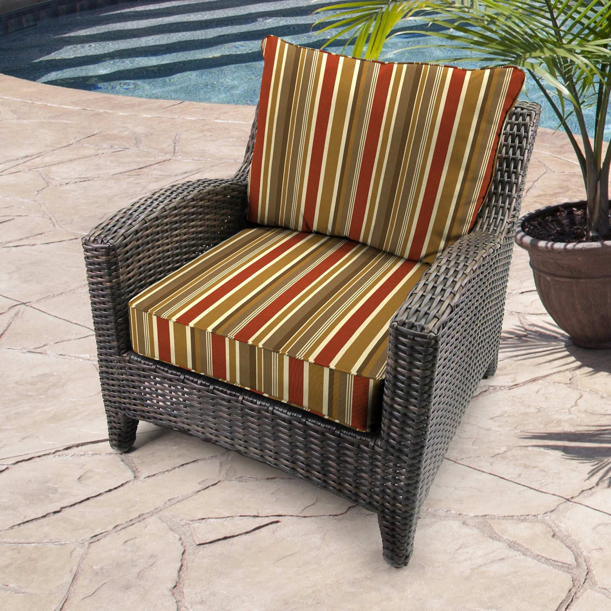 Jordan Manufacturing Sunbrella 46.5" x 24" Brannon Redwood Multicolor Stripe Rectangular Outdoor Deep Seat Chair Cushion Set with Welt