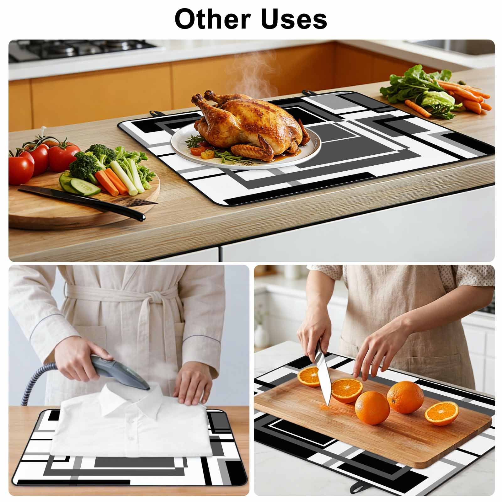Black Grey Geometric Stove Top Cover for Electric Stove, Heat-proof & Non Slip Glass Top Stove Cover Protector, Gray Abstract Striped Art Kitchen Flat Cooktop Rubber Mat 24x21 Inches